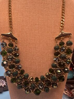 Macy's Gold-Tone Necklace with Dark Green Faceted Beads